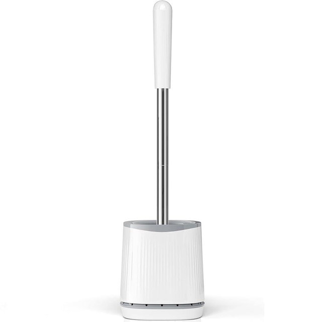 TRENTI Toilet Brush, Toilet Brush and Holder Set, Flexible Toilet Bowl Brush Head with Ventilated Holder, Wall Mounted Compact Toilet Brush Set for Bathroom Deep Cleaning (1, White)