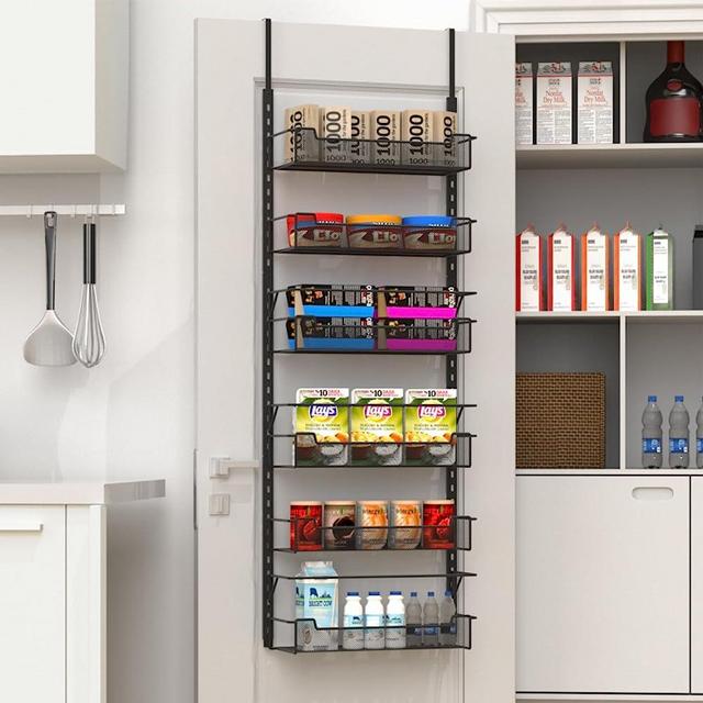 VyGrow Over the Door Pantry Organizer, 6-Tier Over the Door Organizer with Adjustable Hooks and Basket, Pantry Door Organization for Pantry Kitchen Storage Room Spice Rack