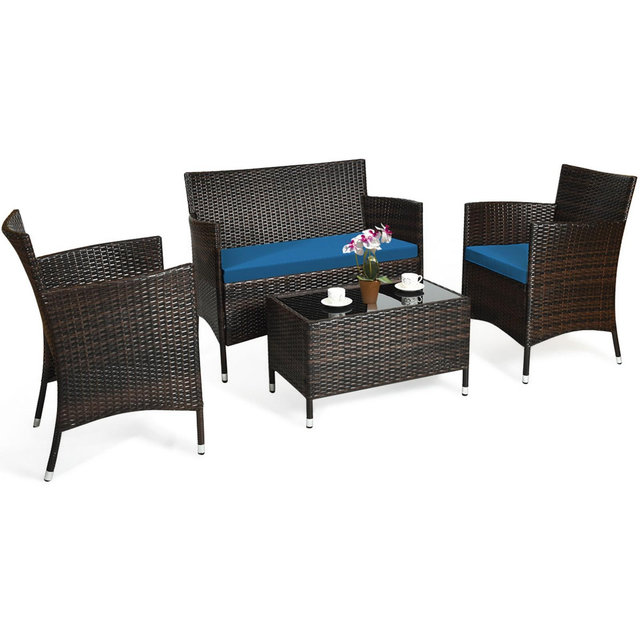 Costway 4 Piece Rattan Patio Furniture Set with Cushions