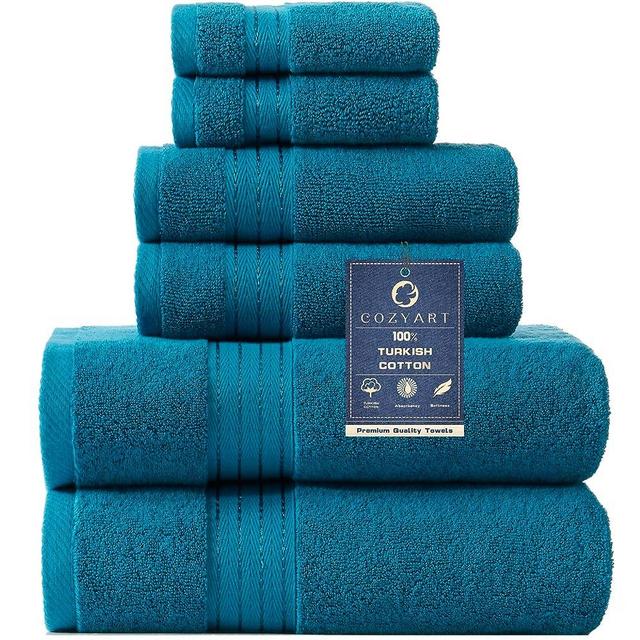 COZYART Teal Blue Bath Towels Set for Bathroom Soft Absorbent Durable 650 GSM Turkish Cotton Towel Set of 6, 2 Large Bath Towels, 2 Hand Towels, 2 Washclothes