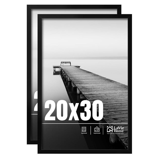 LaVie Home 20x30 Picture Frame 2 pack, Display Pictures 20 x 30 Poster Frame, 20x30 Black Photo Frame with HD Plexiglass, Display Frame for Vertical or Horizontal, Classic Collection