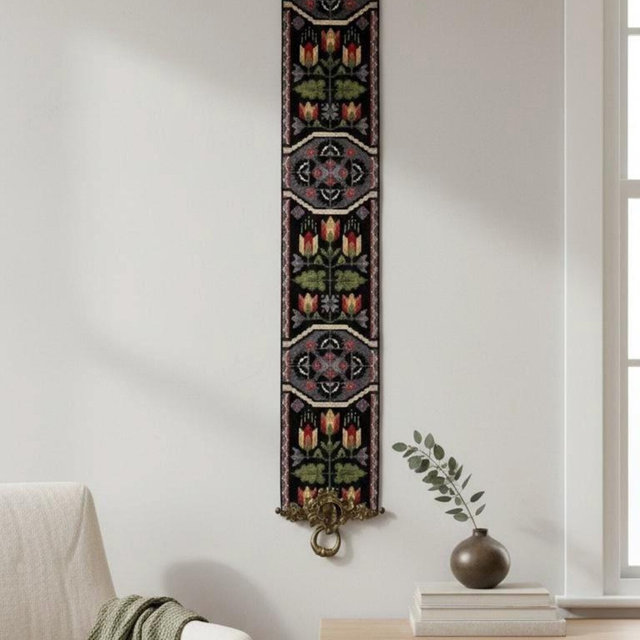 Vintage Swedish Tapestry: Hand-Embroidered Folk Art Wall Hanging
