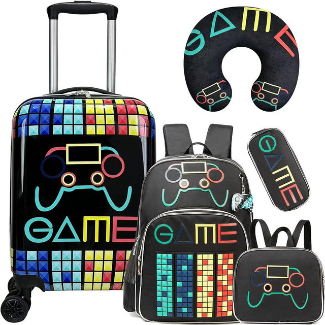 Inprof Kid’s Luggage Set 5 Piece Suitcase Set 16’’ Hardside Luggage with Spinner Wheels Girls Boys Carry on Luggage Travel Rolling Luggage Airline Approved