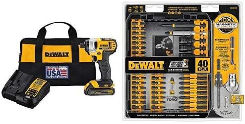 DEWALT DCF885C1 20V Max 1/4" Impact Driver Kit, with DWA2T40IR IMPACT READY FlexTorq Screw Driving Set, 40-Piece