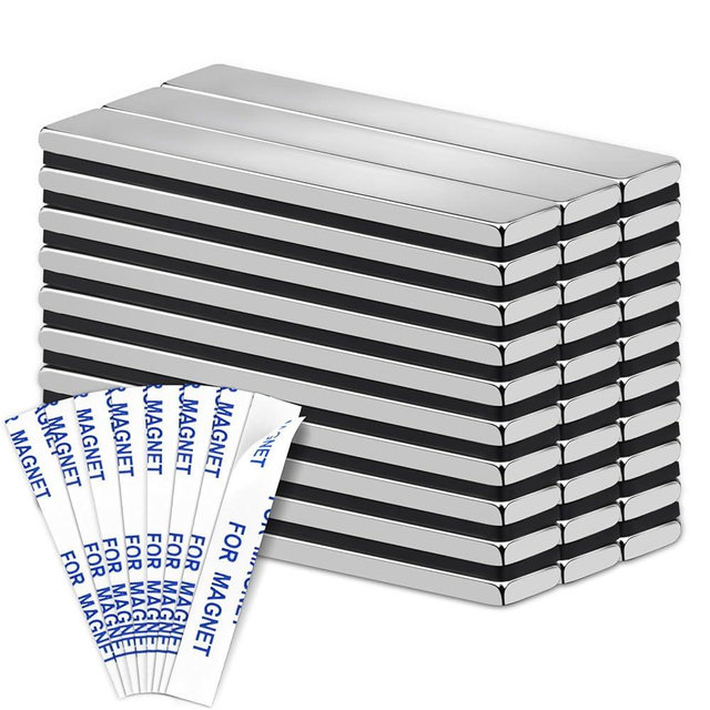 MIKEDE 30 Pack Strong Neodymium Bar Magnets with Double-Sided Adhesive, Powerful Rare Earth Magnets Heavy Duty Bar Magnet for Craft, Fridge, Kitchen, Office - 60x10x3mm