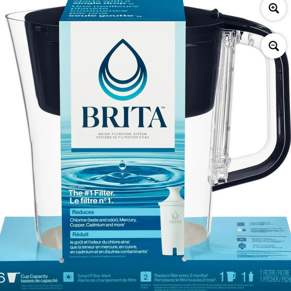 Brita Small 6 Cup Black Denali Water Filter Pitcher with 1 Brita Standard Filter