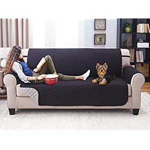 Sofa Shield Original Reversible Couch Slipcover Furniture Protector, Seat Width up to 70", 2 inch Strap, Machine Washable, Slip Cover Throw Pets, Dogs, Kids (Sofa: Black/Gray)