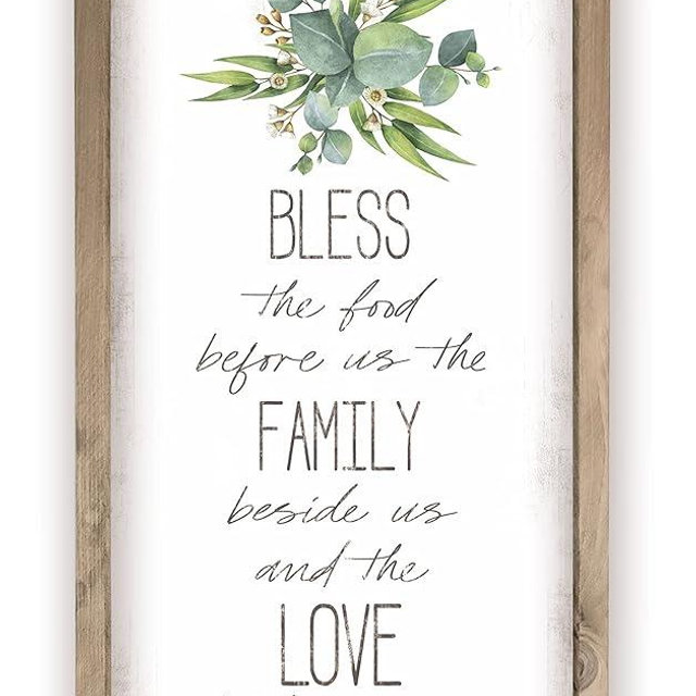 Bless the Food Before Us And Family Beside Us Succulent Framed Wood Rustic Style Wall Décor Sign 9x18