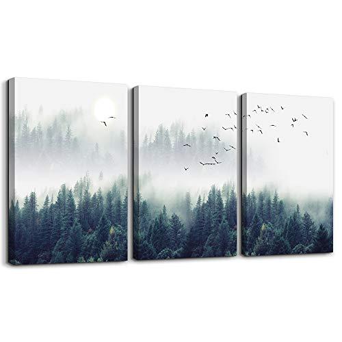 3 Piece Canvas Wall Art for Living Room - Misty Forests of Evergreen Coniferous Trees in an Ethereal Landscape - Modern Home Decor Stretched and Framed Ready to Hang - 12"x16"x3 Panels wall decor