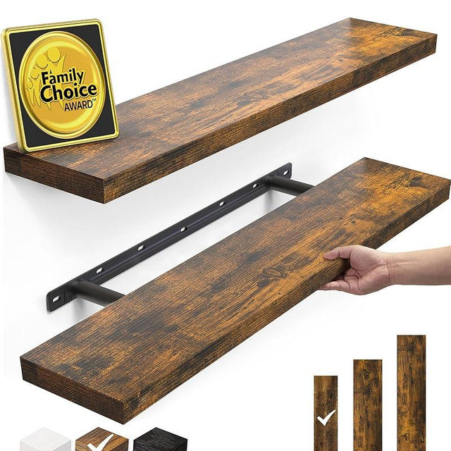 BAYKA Floating Shelves Set of 2, 22.5" Rustic Wood Wall Mounted Shelves for Bathroom, Bedroom, Living Room, Kitchen & Office, Hanging Display Shelf with 22 lbs Capacity (Rustic Brown)