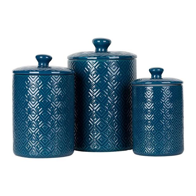 10 Strawberry Street Diamond Kitchen Canister Set, 3 Piece, Blue