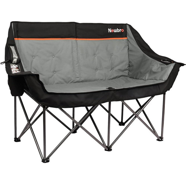 Newbro Oversized Double Camping Chair with Cooler Bags, Extra Wide Fully Padded Folding Camping Couch Loveseat for Adults Two Person, Big Heavy Duty Outdoor Patio Lawn Beach Chairs with Arm Cup Holder
