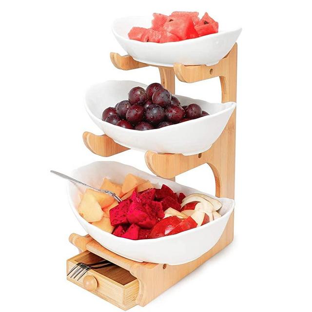 3 Tier Oval Bowl Set,White serving bowls for Party Food Server Display Set,Three Ceramic Fruit Bowl Serving.