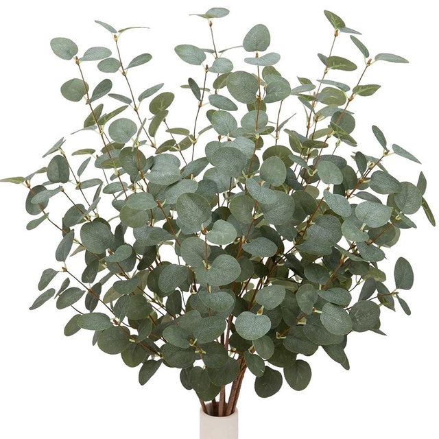 VGIA 12 Pcs 27" Eucalyptus Stems Greenery Stems Eucalyptus Leaf Spray in Green Silk Plastic Plants Floral Artificial Plants for Home Party Wedding Decoration(Dark Green)