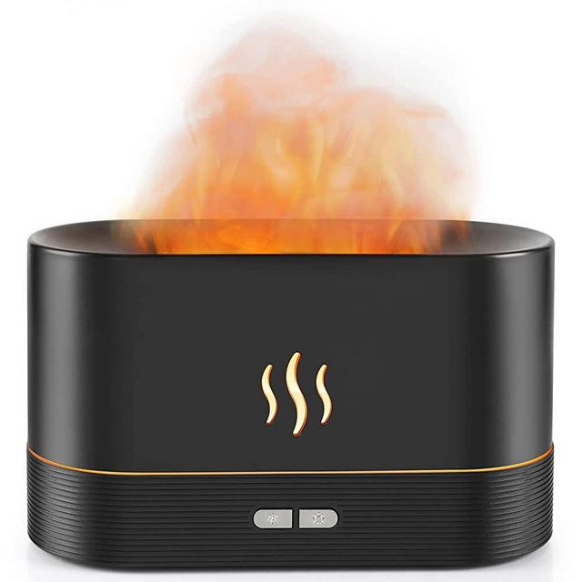 PLUWEL Flame Diffuser Humidifier-Auto Off 180ml Essential Oil Diffuser-2 Modes Brightness Aroma Humidifier with Fire Flame Effect for Home,Office,Spa,Gym(Black)