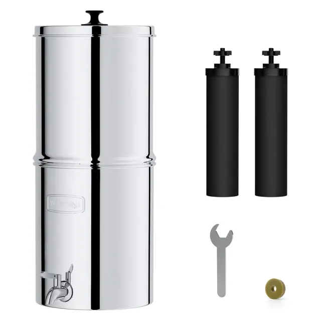 Waterdrop Gravity-fed Water Filter System, with 2 Black Carbon Filters and Metal Spigot, King Tank Series, WD-TK-A
