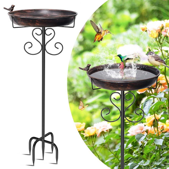 ODSNANIE Metal Bird Bath for Outdoors, Vintage Freestanding Birdbaths with Bird Statue 12" Detachable Birdfeeder Bowl with 5- Pronged Base for Outside Garden Patio Yard Lawn Decor (Vintage Bronze)
