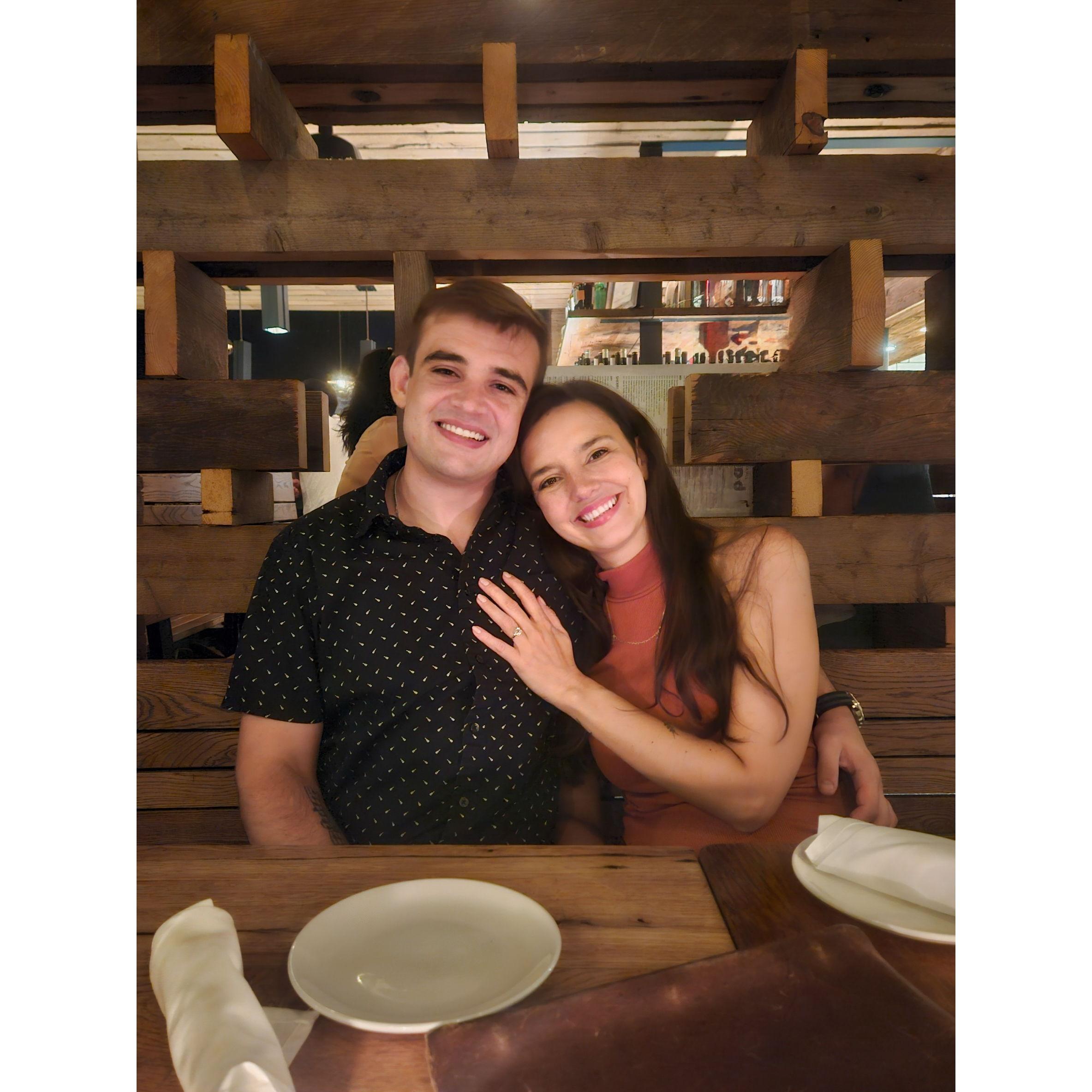 Celebrating dinner after getting engaged