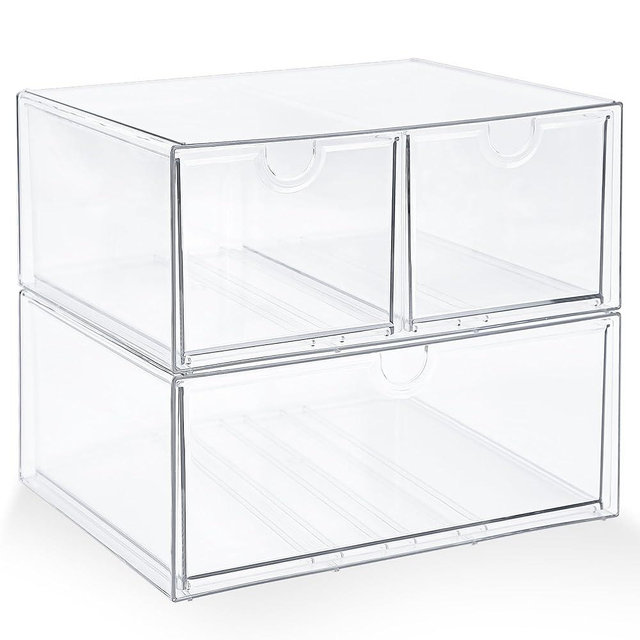 Prsildan Acrylic Drawer Makeup Organizer with 3 Drawers, Clear Stackable Storage for Baby Bottles, Craft, Jewelry & Hair Accessories, Multi-Use for Vanity, Countertop, Office Desk Organization
