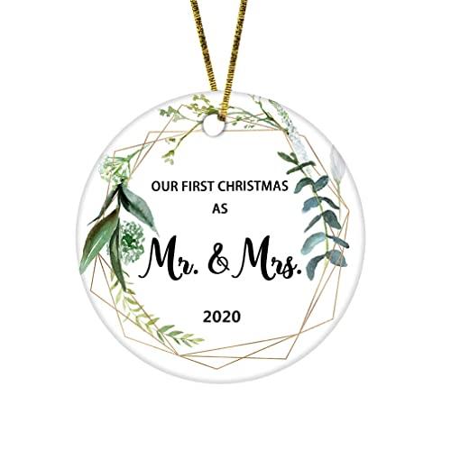 JUPPE Our First Christmas As Mr & Mrs Ornament Newlywed Decoration Romantic Couples Gift (White-3)