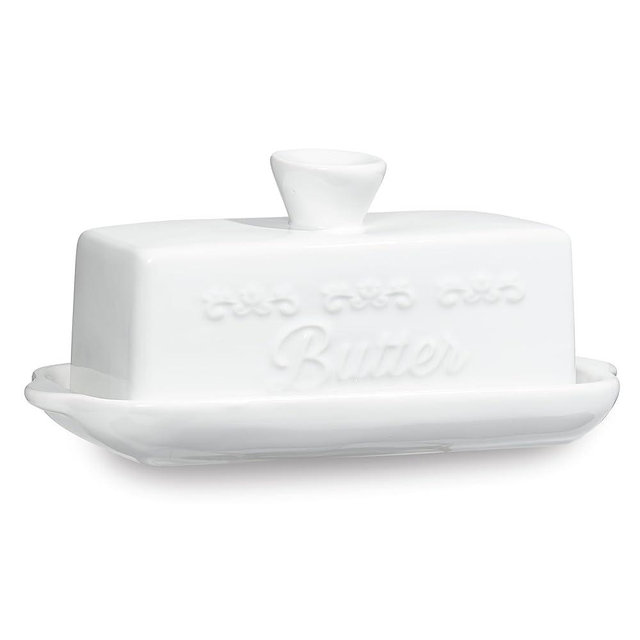 Sheffield Home Dishwasher Safe & Microwave Safe Butter Dish with Convenient Knob, White