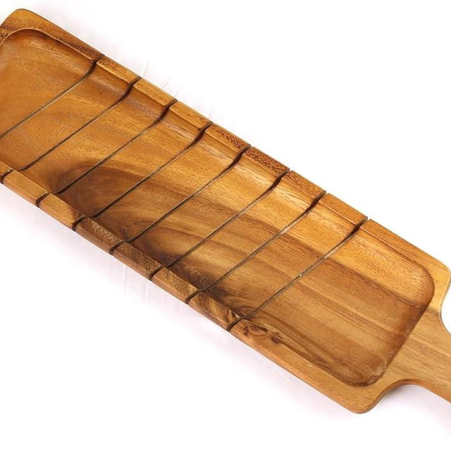 Wooden Baguette Slotted Cutting Guides Mitered Bread Board with Handle French Bread Cutting Board Presentation