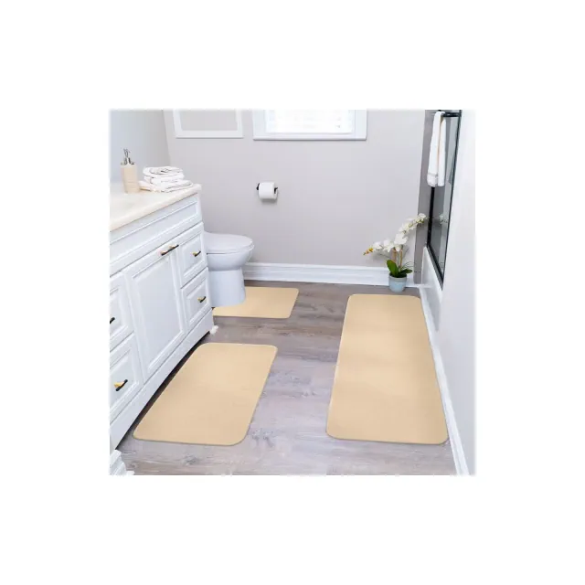 SussexHome 3 Piece Bathroom Rugs Set - Non-Slip Bath Rugs for Bathroom Floor - Washable Polyester Bathroom Mats Set - Solid Beige