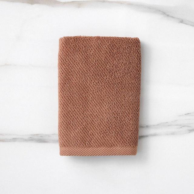 Diagonal Ribbed Bath Towel, Hand Towel, Baked Clay