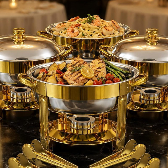 Chafing Dishes for Buffet Set,4 Pack 6QT, Easy 30-Second Lid Assembly Stainless Steel Food Warmers for Catering, Parties & Events, Gold Colors Chafing Dish Buffet Set