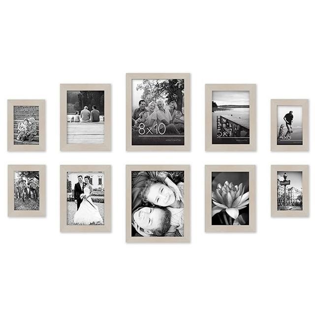 Americanflat 10-Piece Light Wood Picture Frame Set | Includes Sizes 8x10, 5x7, and 4x6. Shatter-Resistant Glass. Hanging Hardware Included!