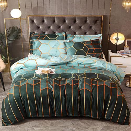 Blckmanba Green Geometry Dovet Cover - Queen Bedding Duvet Cover Sets, 3PCS Comforter Cover with Pillowcase,(Green(3 pcs Duvet Cover), Queen(228228cm))