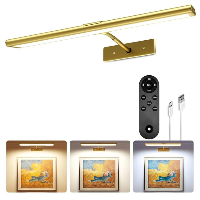 EZVALO Picture Light for Wall, 16in Rechargeable 4800mAh Battery Lights Wireless Remote, Dimmable Magnetic LED Art Painting Light with 3 Color Temperatures, Display for Gallery, Living Room, Hallway