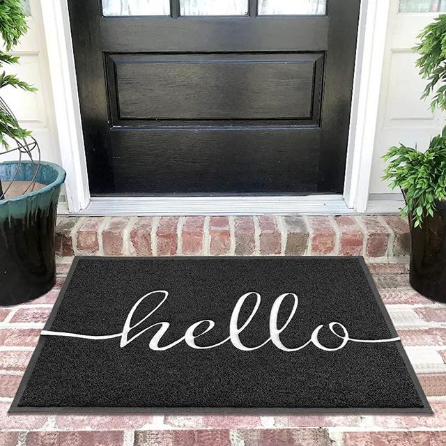 EARTHALL Upgraded Door Mat Outdoor Indoor Hello Doormat, 36"x24", Durable Floor Mat Non Slip Rug Ultra Absorb Mud Easy Clean Front Doormat for Garage, Entryway, Patio, High Traffic Areas, Black