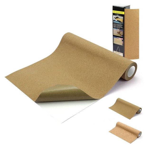 Enjoy Myself Self Adhesive Backed Cork Roll, 0.05MM Thick Natural Cork Drawer Shelf Liner for Crafters, Corkboard Paper Sheets for Furnitures and DIY Projects (Fine Pattern, 12x118 inch)