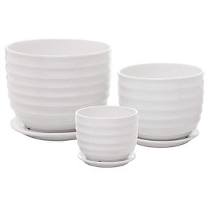 MyGift - Set of 3 Small to Medium Sized Round Modern Ceramic Garden Flower Pots, White
