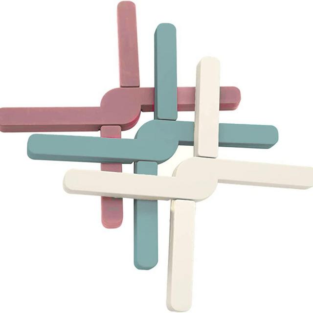 3-Pack Non-Slip Hot Pads; Foldable Silicone Trivets for Hot Pots, Heat-Resistant with Collapsible, Space-Saving Cross Design