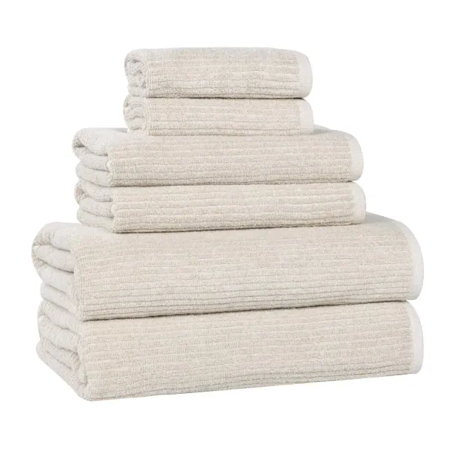 Viscose Cotton Blend Medium Weight Soft Textured Ribbed 6 Piece Towel Set, Beige - Blue Nile Mills