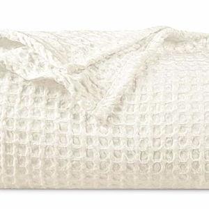 Waffle Weave Blanket King Size 104"x 90"- Washed Lightweight Breathable Cozy Woven Blanket for Bed - Aesthetic Decor for Couch Bedding Sofa Home Car - Coconut White