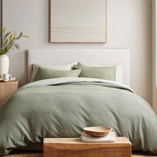 Organic Luxe Waffle King Duvet Cover Set in Olive