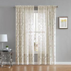 Floral Sheer Lace Curtains in Linen, 54" W x 84" L (set of 2)