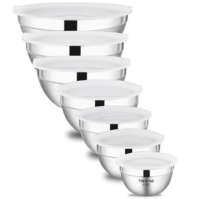 YIHONG Stainless Steel Mixing Bowls Set, 7 Piece Metal Mixing Bowls with Lids Set for Kitchen, Nesting Steel Mixing Bowls Ideal for Baking, Prepping, Cooking, and Serving Food