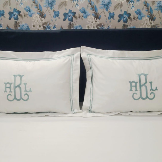 Personalized Monogram Double Embroidery Pillow Sham Set, 400 Thread Count Cotton Sateen