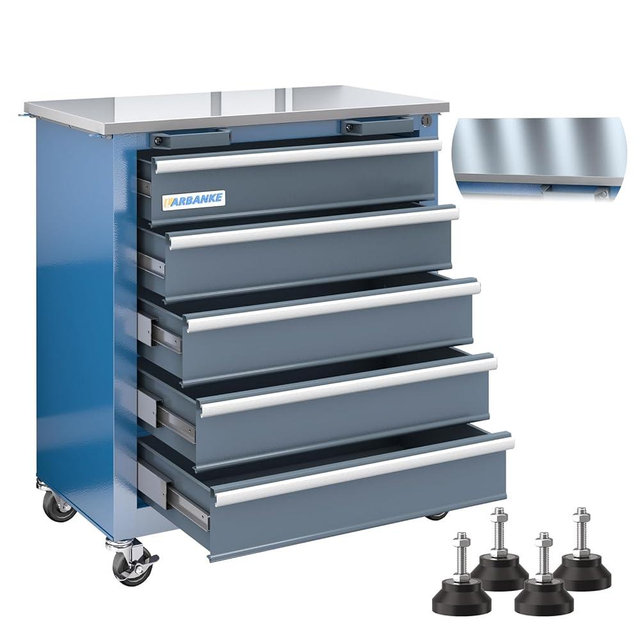 LARBANKE 5-Drawer Rolling Tool Chest, Tool Chest with Wheels and Foot Pads,Tool Cabinet with Safety Locking System and Stainless Steel Top, Comibined A Large Workstation Through Connection Buckles