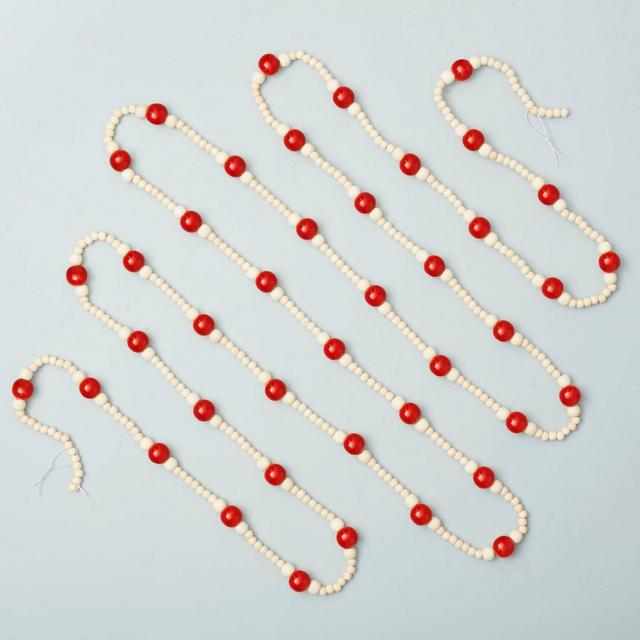 12' Natural Wood Beaded Garland Red/Beige- Hearth & Hand™ with Magnolia