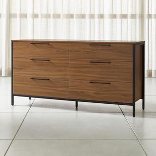 James Walnut with Black Frame 6-Drawer Dresser with Power Outlet
