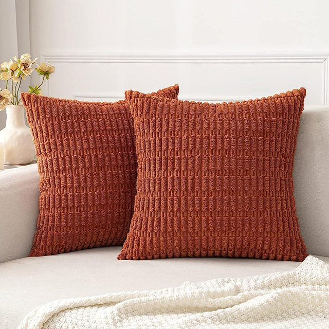 MIULEE Pack of 2 Corduroy Decorative Fall Throw Pillow Covers 18x18 Inch Soft Boho Striped Pillow Covers Modern Farmhouse Home Decor for Sofa Living Room Couch Bed Rust
