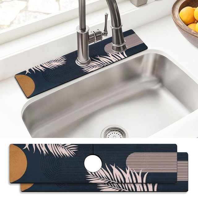 Sink Faucet Absorbing Mat, 2 Pack Drying Mat Around Faucet Sink Splash Guard Behind Faucet Sinkmat For Kitchen Bathroom Island Rv 24 * 5.5 Inch (60 * 14 cm)