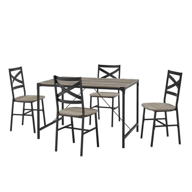 5pc Angle Iron Dining Set with Back Chairs Gray Wash - Saracina Home