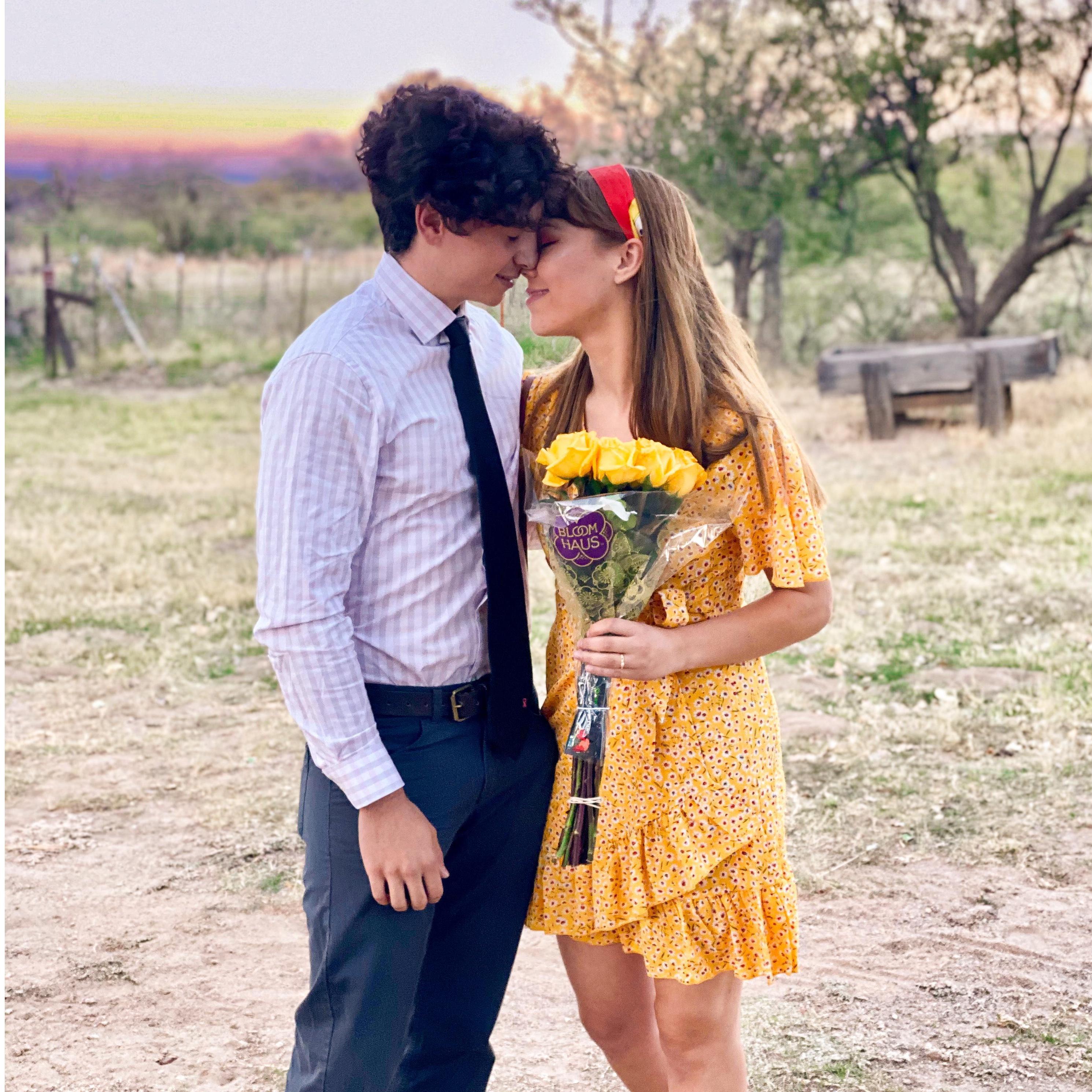 Moments after he proposed at Brown Canyon Ranch, his friend, Hayden, said, "Alright, smile you two!".. This counts as a smile, right?