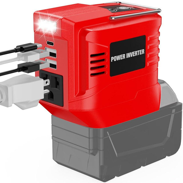 200W Power Inverter for Milwaukee 18V, DC 20V to AC 110V Inverter, Portable Power Station with 2 USB Ports & 1 AC Outlet & 1 Type-C Fast Charging, Battery Adapter with LED, Battery Not Include